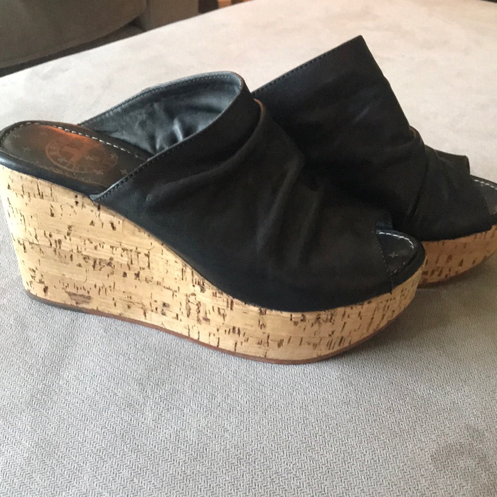 **NEW** Fiorentini & Baker Italian black leather wedges with cork heals